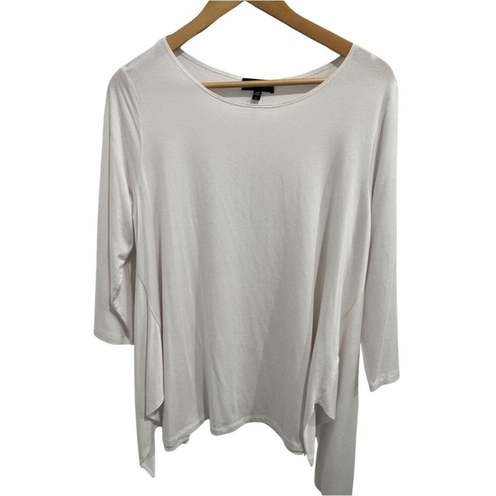 Comfy USA White Modal Swing Tunic Top Large Sharkbite Side Slit Made USA
